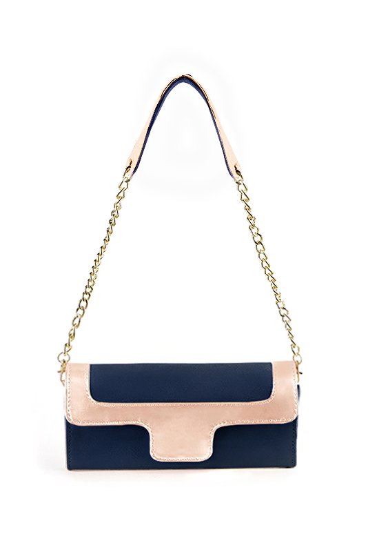Dress clutch for wedding and parties in navy blue and powder pink leather - Top view